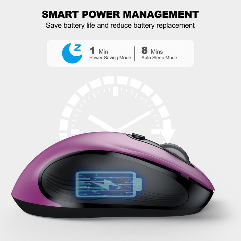 WisFox 2.4G Wireless Mouse for Laptop, Ergonomic Computer Mouse with USB Receiver and Type-C Adapter, 3 Adjustable Levels, 6 Button Cordless Wireless Mice for Windows Mac PC Notebook (Purple) - Image 4